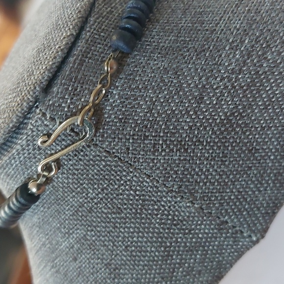 🩵5/$25 Blue Taupe Aztec Design WOOD Bead Necklace BOHO 18" - Picture 3 of 4